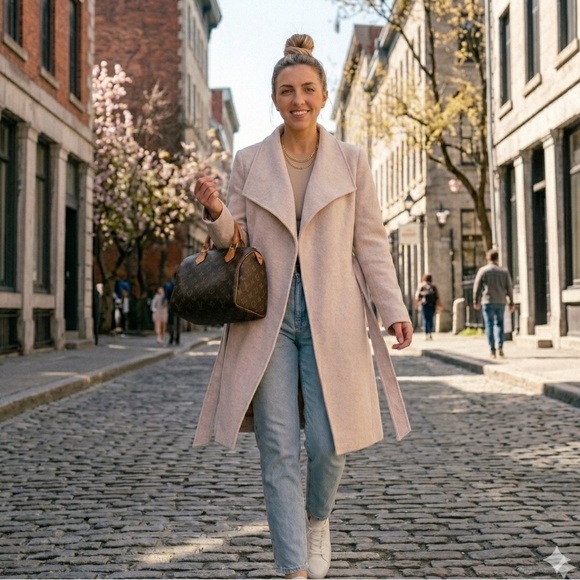 Line Jackets & Blazers - Light blush pink Wool Coat, Belted